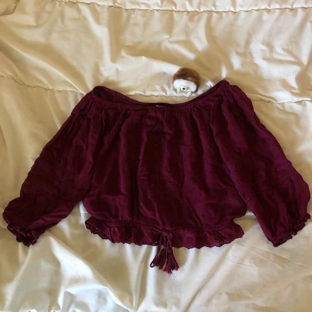 Forever 21 Burgundy Off-the shoulder Crop Top